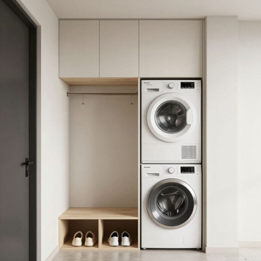 European-Style Compact Mudroom Laundry Room