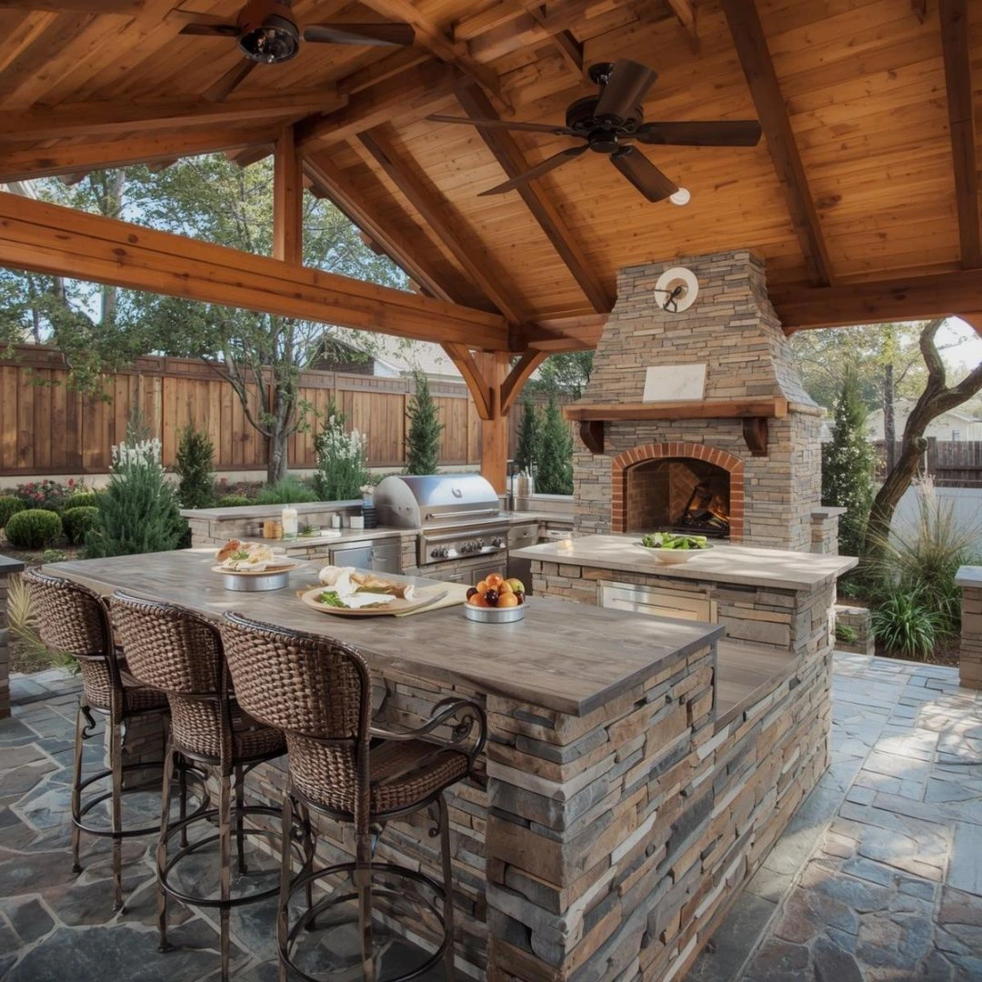 Stone and Rustic Outdoor Kitchen Design