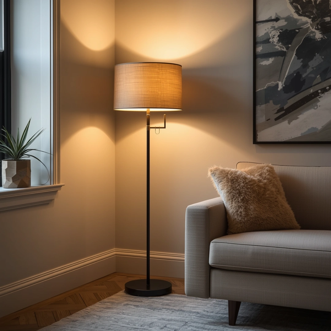 Add a Statement Floor Lamp to Brighten Dark Living Room Corners Stylishly