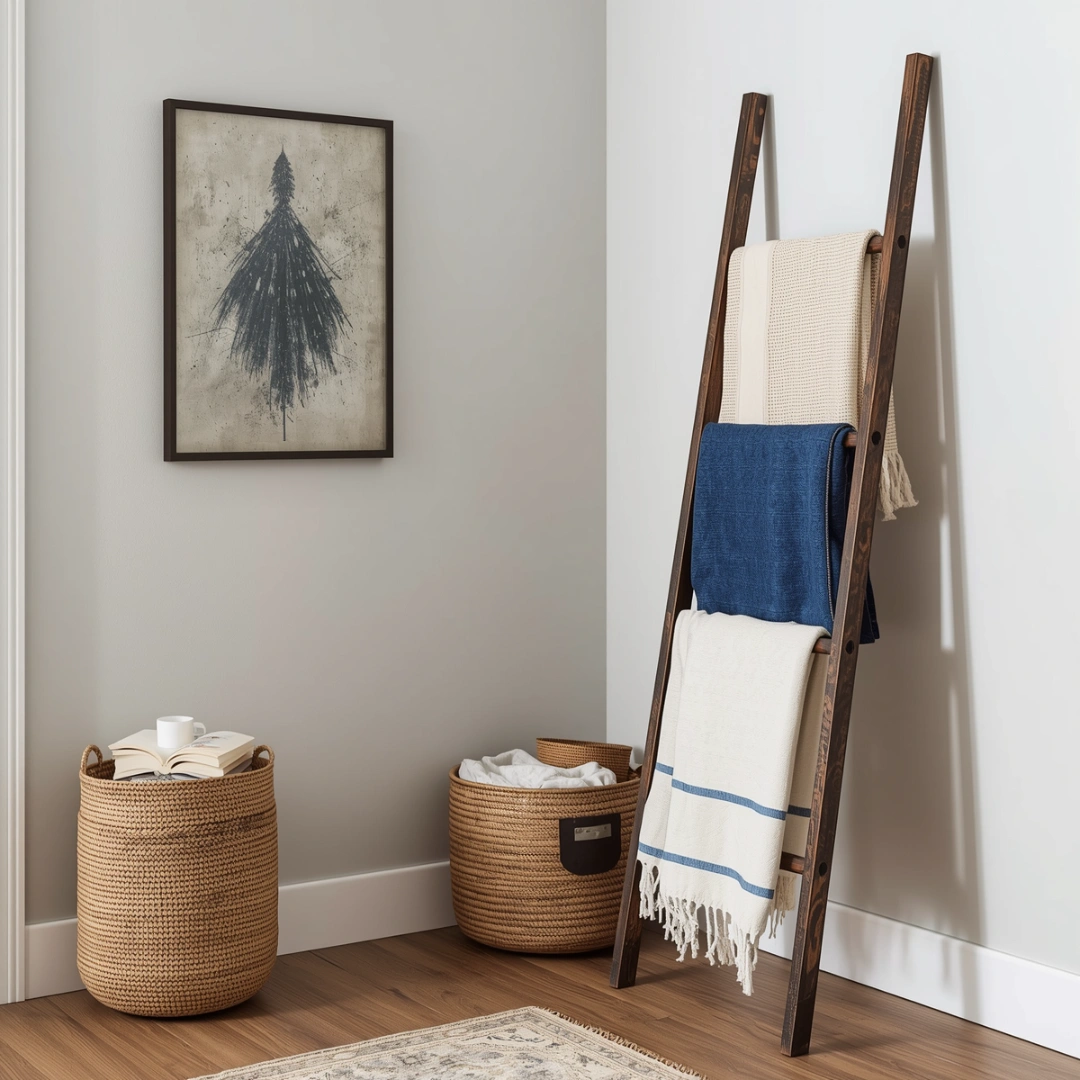 Use a Decorative Ladder for Stylish and Functional Living Room Corner Decor